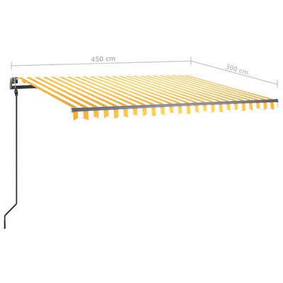 vidaXL sárga és fehér kézzel kihúzható LED-es napellenző 4,5 x 3 m