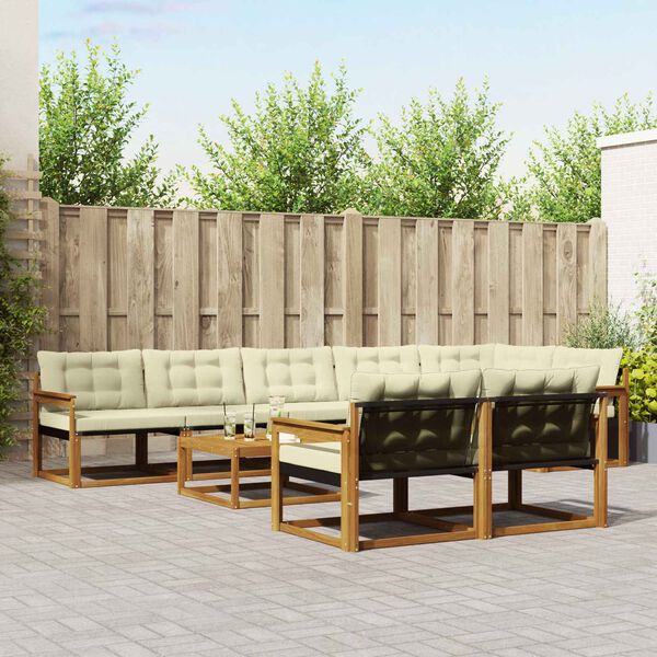 vidaXL K&uuml;lt&eacute;ri kanap&eacute; szett p&aacute;rn&aacute;val 9 pcs Term&eacute;szetes &eacute;s kr&eacute;msz&iacute;nű