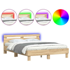 vidaXL sonoma t&ouml;lgy sz&iacute;nű &aacute;gykeret fejt&aacute;ml&aacute;val &eacute;s LED-del 140x190 cm