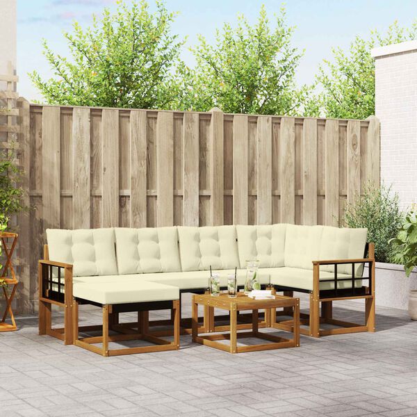 vidaXL K&uuml;lt&eacute;ri kanap&eacute; szett p&aacute;rn&aacute;val 7 pcs Term&eacute;szetes &eacute;s kr&eacute;msz&iacute;nű