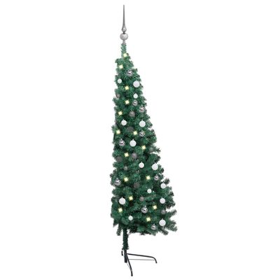 vidaXL zöld megvilágított fél műkarácsonyfa gömb szettel 120 cm