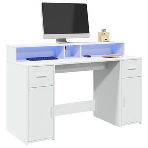 vidaXL feh&eacute;r szerelt fa &iacute;r&oacute;asztal LED-vil&aacute;g&iacute;t&aacute;ssal 140 x 55 x 91 cm