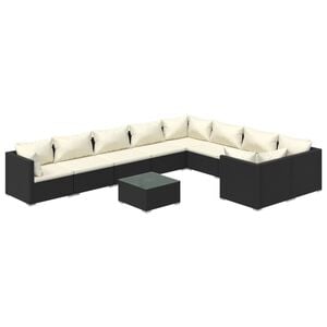 vidaXL 10 r&eacute;szes fekete polyrattan kerti &uuml;lőgarnit&uacute;ra p&aacute;rn&aacute;kkal