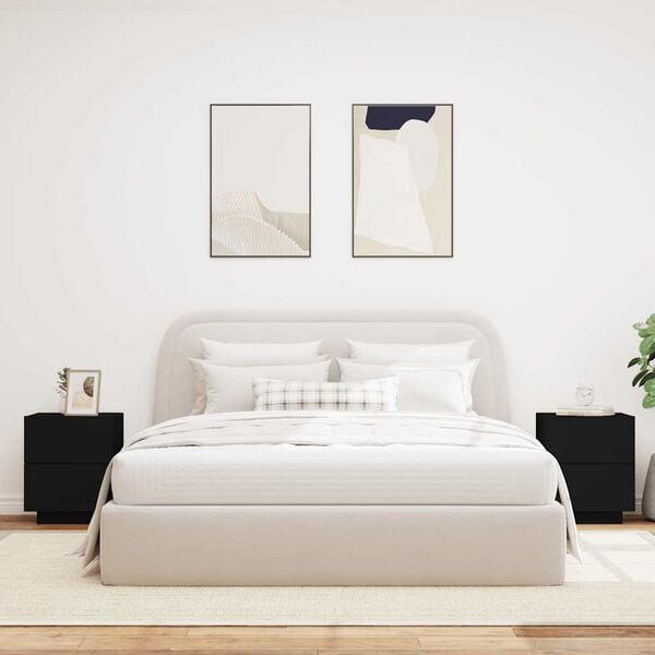 vidaXL 2 db fekete szerelt fa éjjeliszekrény LED-fényekkel