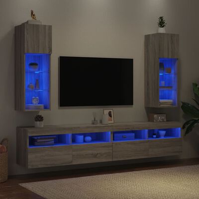 vidaXL szürke sonoma színű TV-szekrény LED-világítással 30,5x30x90 cm