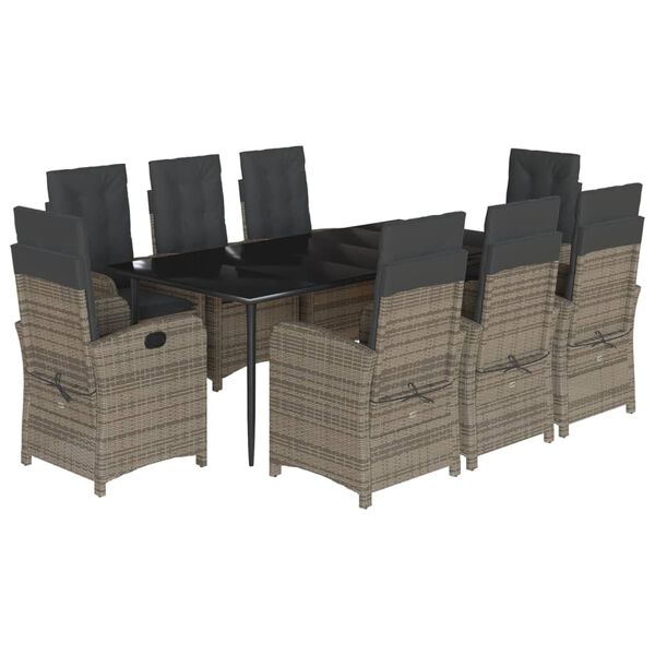 vidaXL 9 r&eacute;szes sz&uuml;rke polyrattan kerti &eacute;tkezőgarnit&uacute;ra p&aacute;rn&aacute;val