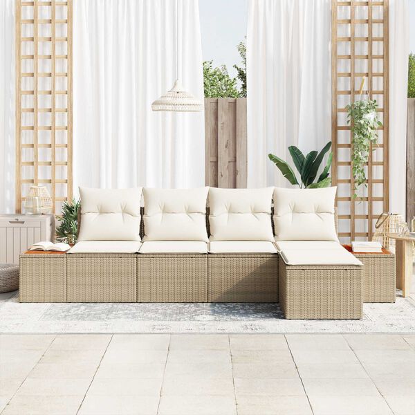 vidaXL Kerti Kanap&eacute; Szett p&aacute;rn&aacute;val 5 pcs Beige &eacute;s kr&eacute;m Poly Rattan