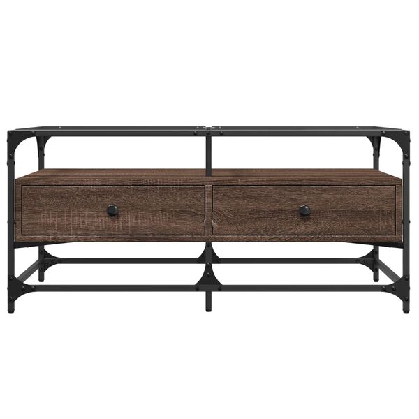 vidaXL barna t&ouml;lgy sz&iacute;nű ac&eacute;l doh&aacute;nyz&oacute;asztal &uuml;veglappal 98,5x50x45 cm