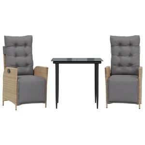 vidaXL 3 r&eacute;szes vegyes b&eacute;zs polyrattan kerti &eacute;tkezőgarnit&uacute;ra p&aacute;rn&aacute;kkal