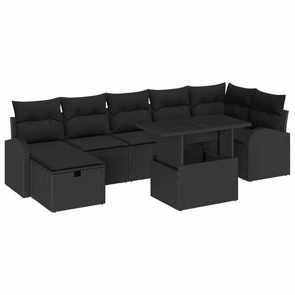 vidaXL Kerti Kanap&eacute; Szett p&aacute;rn&aacute;val t&aacute;rol&oacute;val 8 pcs Fekete Poli rattan
