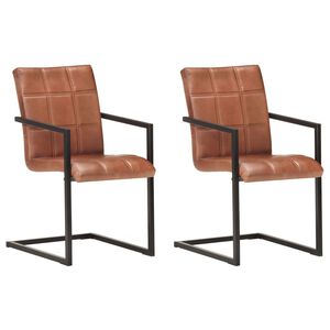 vidaXL 2 db barna valódi bőr szánkótalpas étkezőszék