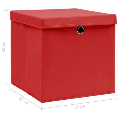 vidaXL 4 db piros szövet tárolódoboz fedéllel 32 x 32 x 32 cm