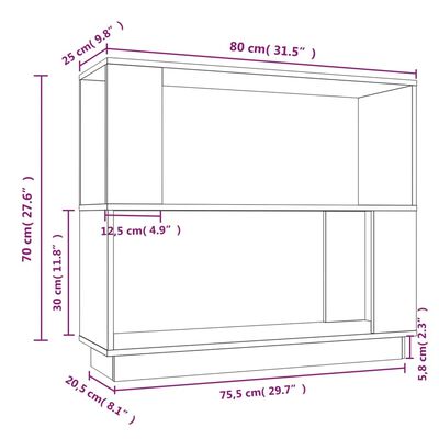 vidaXL szürke tömör fenyőfa könyvszekrény/térelválasztó 80x25x70 cm