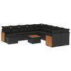 vidaXL 12 r&eacute;szes fekete polyrattan kerti &uuml;lőgarnit&uacute;ra p&aacute;rn&aacute;kkal