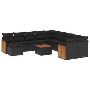 vidaXL 12 r&eacute;szes fekete polyrattan kerti &uuml;lőgarnit&uacute;ra p&aacute;rn&aacute;kkal