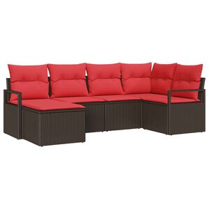 vidaXL Kanap&eacute; Szett p&aacute;rn&aacute;val t&aacute;rol&oacute;val 6 pcs Barna &eacute;s Piros polirattan