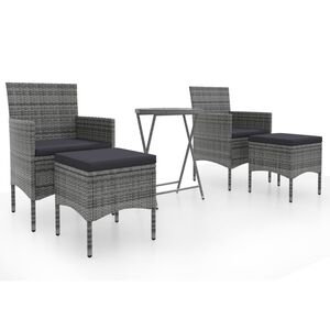 vidaXL 5 r&eacute;szes sz&uuml;rke polyrattan &eacute;s edzett &uuml;veg kerti bisztr&oacute;szett