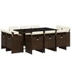 vidaXL 11 r&eacute;szes barna polyrattan kerti &uuml;lőgarnit&uacute;ra p&aacute;rn&aacute;kkal