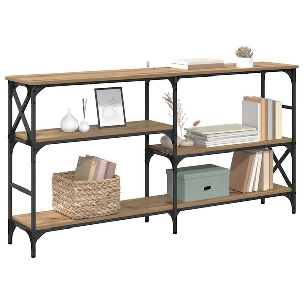 vidaXL Konzolasztal polcokkal Artisan t&ouml;lgy 150 x 29 x 76,5 cm Faanyag