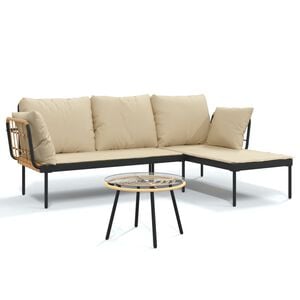 vidaXL 3 r&eacute;szes polyrattan kerti &uuml;lőgarnit&uacute;ra b&eacute;zs p&aacute;rn&aacute;kkal