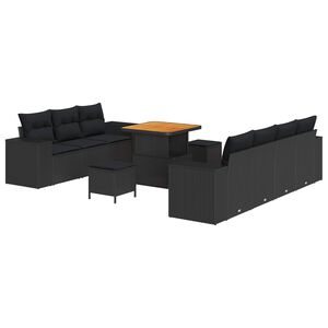 vidaXL Kerti Kanap&eacute; Szett p&aacute;rn&aacute;val t&aacute;rol&oacute;val 10 pcs Fekete Poly Rattan