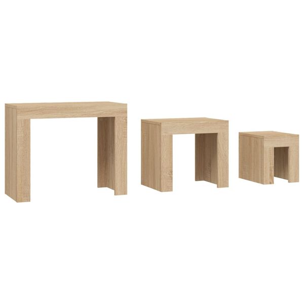vidaXL 3 db sonoma színű szerelt fa egymásba tolható dohányzóasztal