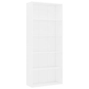 vidaXL 5 szintes feh&eacute;r szerelt fa k&ouml;nyvszekr&eacute;ny 80 x 30 x 189 cm