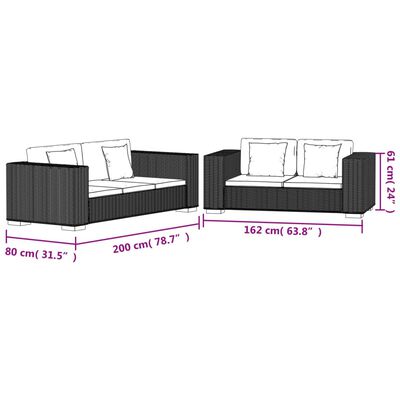 vidaXL kétszemélyes és háromszemélyes kanapé szett valódi rattan