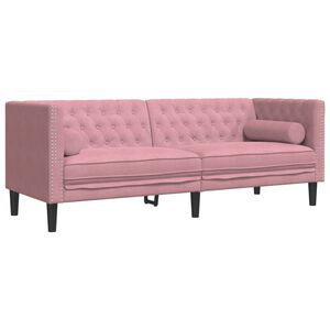 vidaXL 3 szem&eacute;lyes r&oacute;zsasz&iacute;n b&aacute;rsony Chesterfield kanap&eacute; p&aacute;rn&aacute;kkal