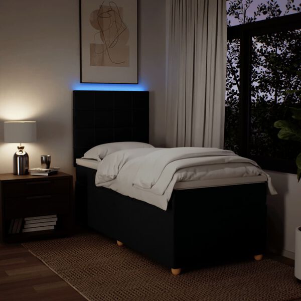 vidaXL fekete sz&ouml;vet rug&oacute;s &aacute;gy matraccal 90x190 cm