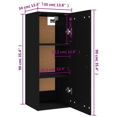 vidaXL fekete szerelt fa függőszekrény 35 x 34 x 90 cm