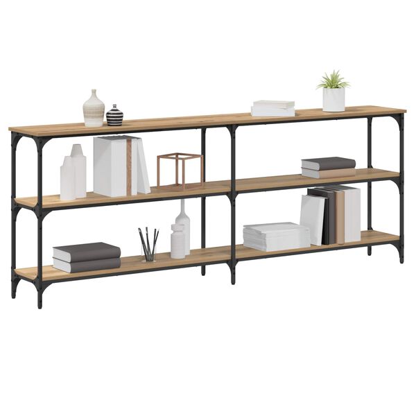 vidaXL Konzolasztal k&eacute;zműves t&ouml;lgy 200 x 29 x 75 cm M&eacute;rn&ouml;ki fa &eacute;s f&eacute;m