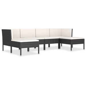 vidaXL 6 r&eacute;szes fekete polyrattan kerti &uuml;lőgarnit&uacute;ra p&aacute;rn&aacute;kkal