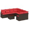 vidaXL Kanap&eacute; Szett p&aacute;rn&aacute;val t&aacute;rol&oacute;val 9 pcs Beige &eacute;s Piros polirattan
