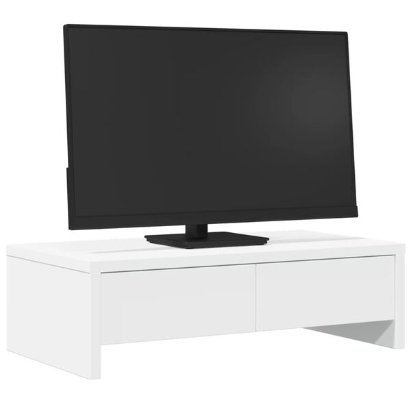 vidaXL fehér szerelt fa monitorállvány fiókokkal 50 x 27 x 15 cm