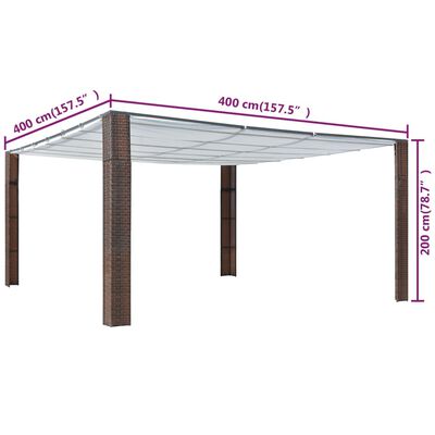 vidaXL barna és krémszínű polyrattan pavilon tetővel 400x400x200 cm