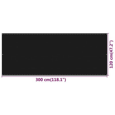 vidaXL fekete HDPE erkélytakaró 120 x 300 cm