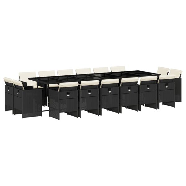 vidaXL 17 r&eacute;szes fekete polyrattan kerti &eacute;tkezőgarnit&uacute;ra p&aacute;rn&aacute;kkal