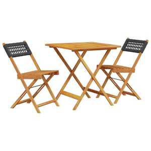 vidaXL 3 r&eacute;szes fekete polyrattan &eacute;s t&ouml;m&ouml;r fa bisztr&oacute;szett