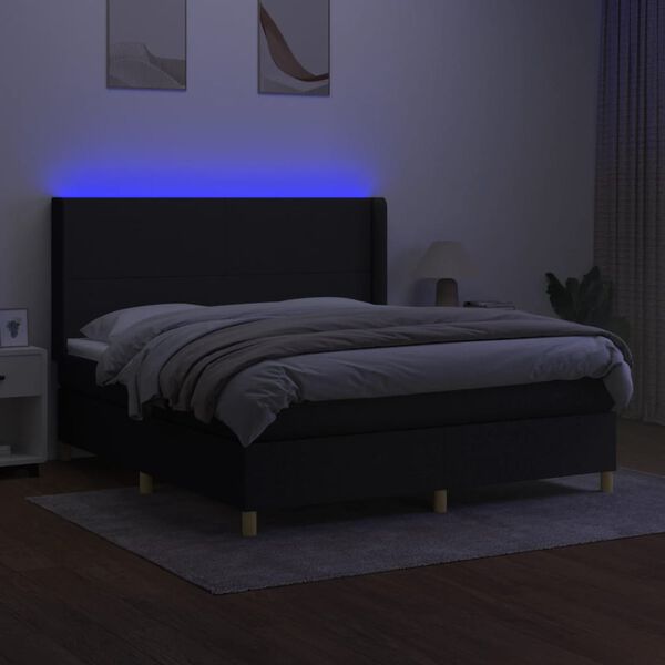 vidaXL fekete sz&ouml;vet rug&oacute;s &eacute;s LED-es &aacute;gy matraccal 180 x 200 cm