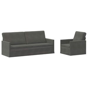vidaXL Kanap&eacute; Szett 2 pcs S&ouml;t&eacute;tsz&uuml;rke B&aacute;rsonyos sz&ouml;vet