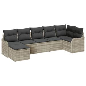 vidaXL Kerti Kanap&eacute; Szett p&aacute;rn&aacute;val 7 pcs Vil&aacute;gossz&uuml;rke Poli rattan