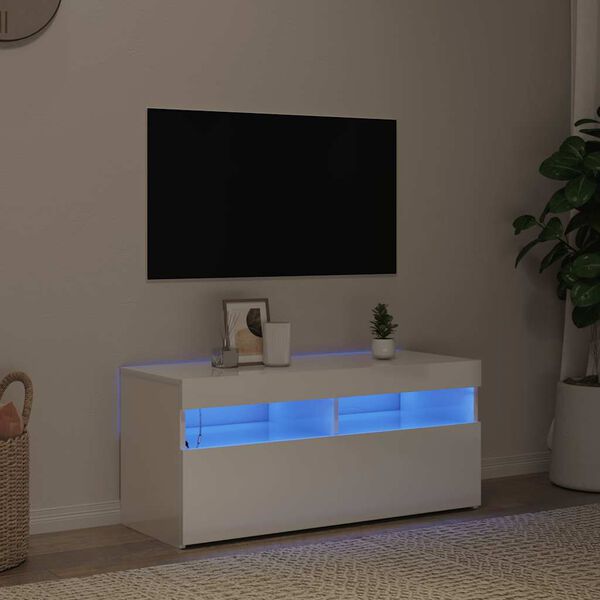 vidaXL magasfényű fehér TV-szekrény LED lámpákkal 90x35x40 cm
