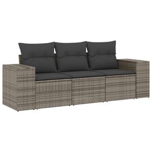vidaXL 3 r&eacute;szes sz&uuml;rke polyrattan kerti &uuml;lőgarnit&uacute;ra p&aacute;rn&aacute;kkal