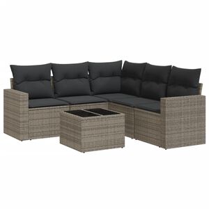 vidaXL 6 r&eacute;szes sz&uuml;rke polyrattan kerti &uuml;lőgarnit&uacute;ra p&aacute;rn&aacute;kkal