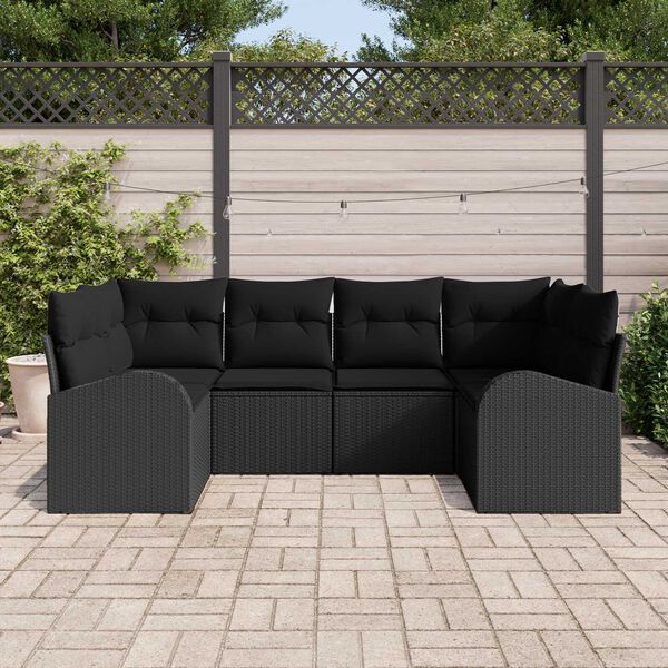 vidaXL Kerti Kanapé Szett párnával 6 pcs Fekete Poly Rattan