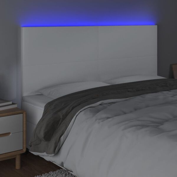 vidaXL feh&eacute;r műbőr LED-es fejt&aacute;mla 200x5x118/128 cm