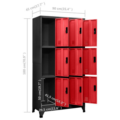 vidaXL antracitszürke-piros acél zárható szekrény 90 x 45 x 180 cm