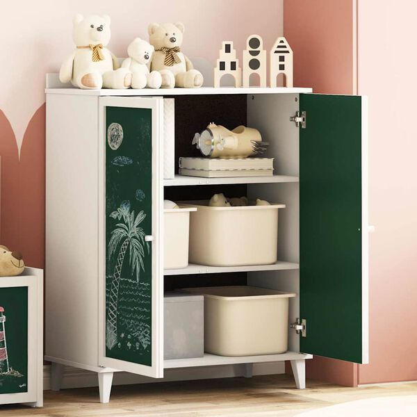 vidaXL Szekr&eacute;ny k&eacute;t ajt&oacute;val &eacute;s kr&eacute;t&aacute;val bor&iacute;tott előlappal ROROS Feh&eacute;r