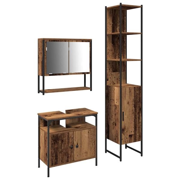 vidaXL F&uuml;rdőszoba b&uacute;tor szett polcokkal ajt&oacute;val 3 pcs &Ouml;reg fa Faanyag